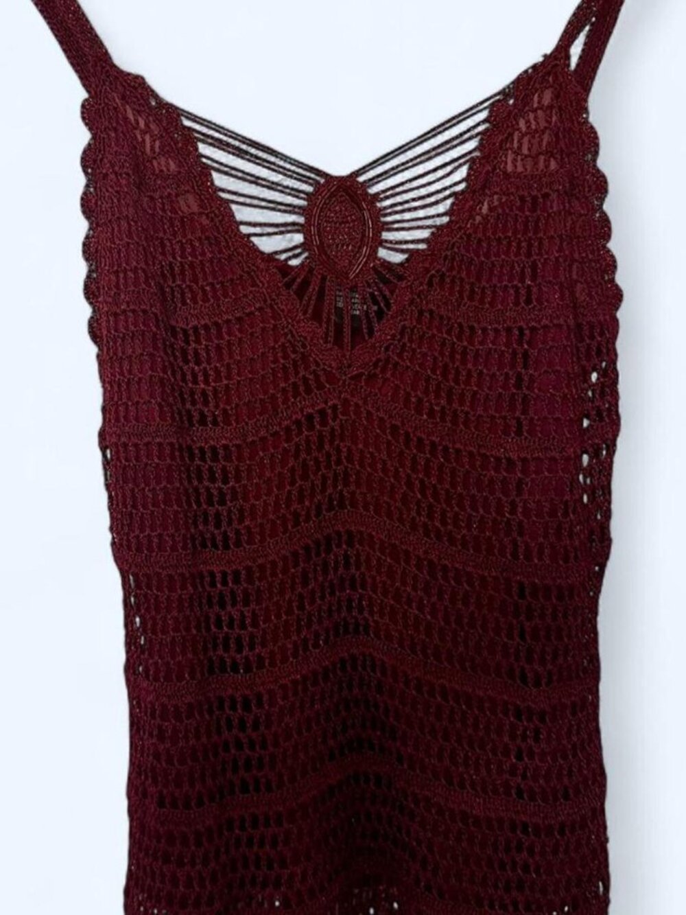 Rue 21 Vintage Y2K Burgundy Crochet Beaded Mesh Lined Tank Top S